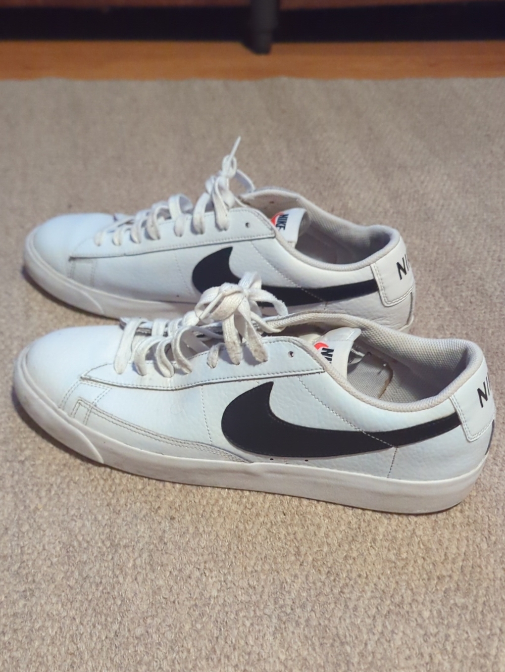 Nike Blazer Low Leather Black Swoosh on White CZ1089-100 Size 12